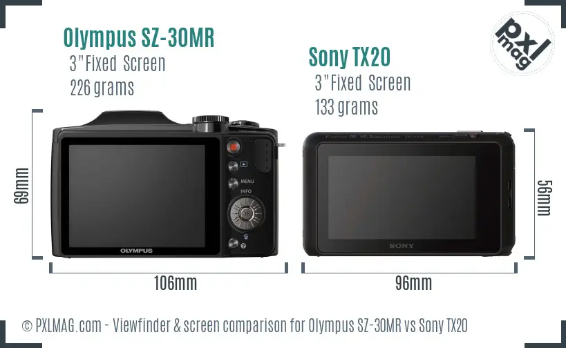 Olympus SZ-30MR vs Sony TX20 Screen and Viewfinder comparison