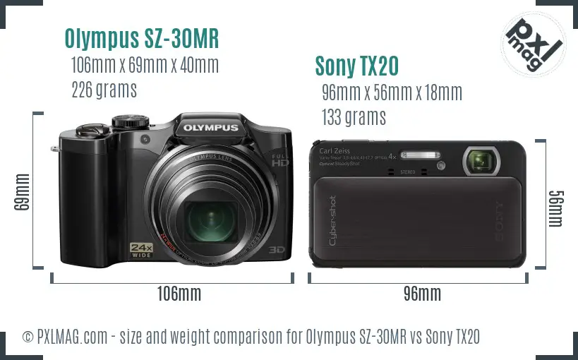 Olympus SZ-30MR vs Sony TX20 size comparison