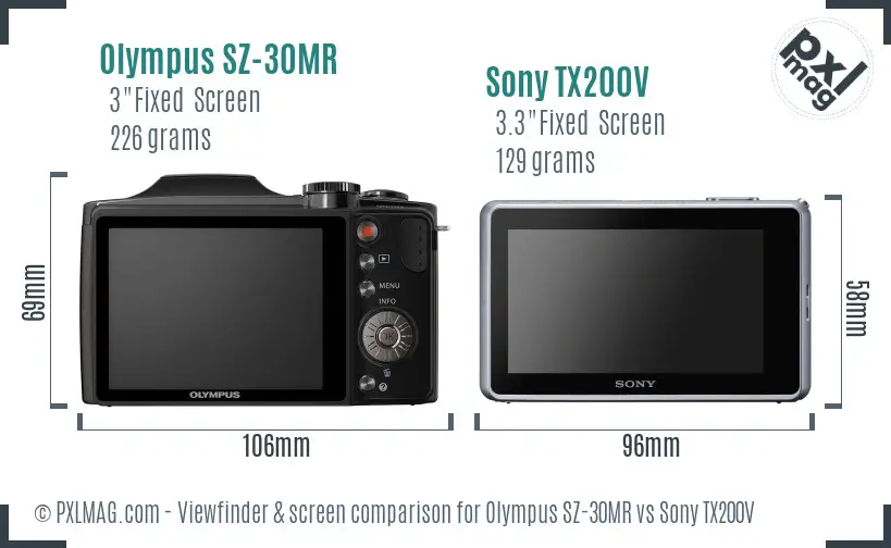 Olympus SZ-30MR vs Sony TX200V Screen and Viewfinder comparison