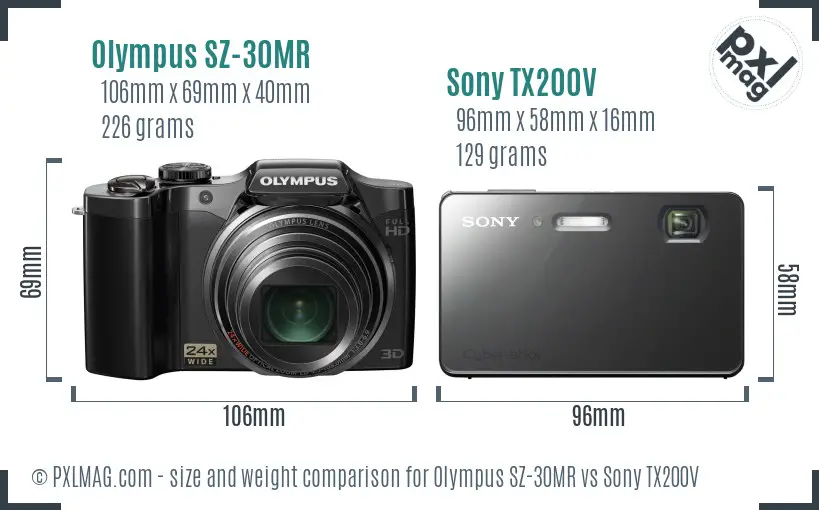 Olympus SZ-30MR vs Sony TX200V size comparison