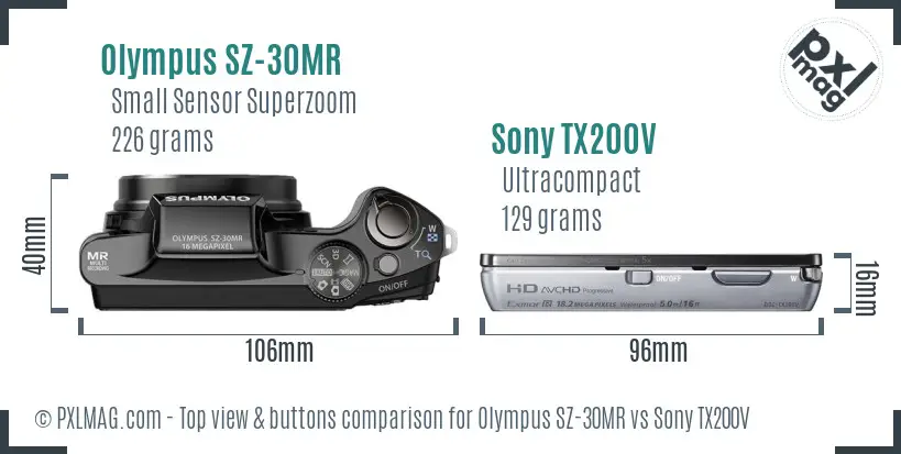 Olympus SZ-30MR vs Sony TX200V top view buttons comparison