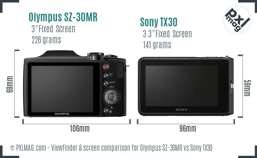 Olympus SZ-30MR vs Sony TX30 Screen and Viewfinder comparison