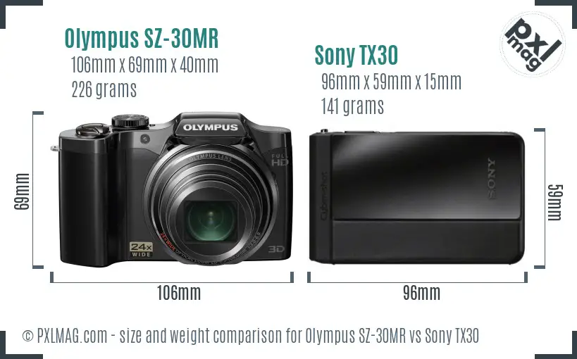 Olympus SZ-30MR vs Sony TX30 size comparison