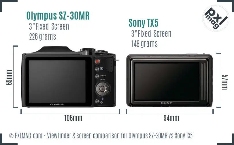 Olympus SZ-30MR vs Sony TX5 Screen and Viewfinder comparison