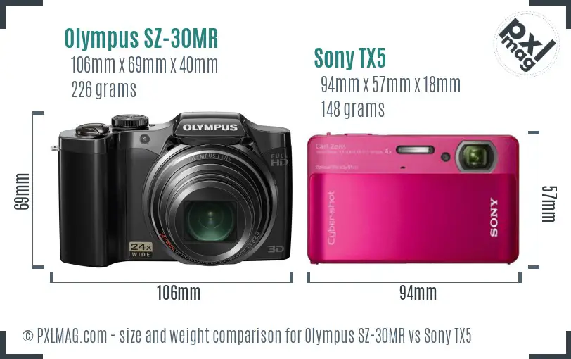 Olympus SZ-30MR vs Sony TX5 size comparison