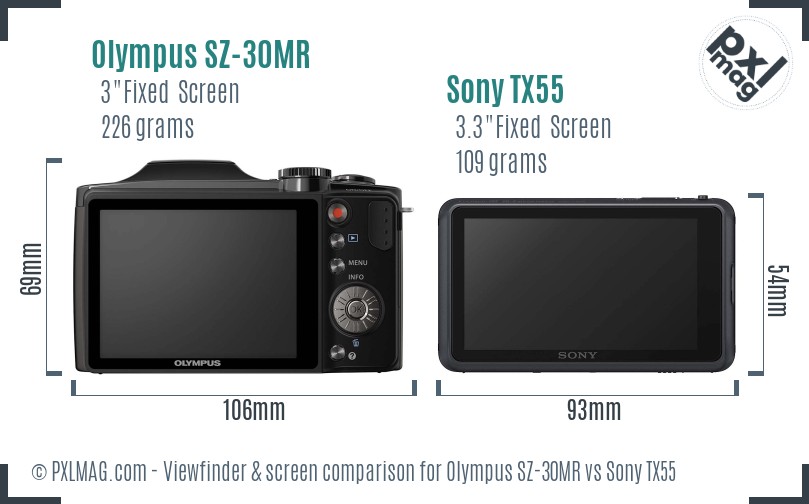 Olympus SZ-30MR vs Sony TX55 Screen and Viewfinder comparison