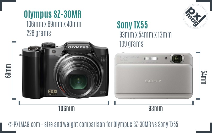 Olympus SZ-30MR vs Sony TX55 size comparison
