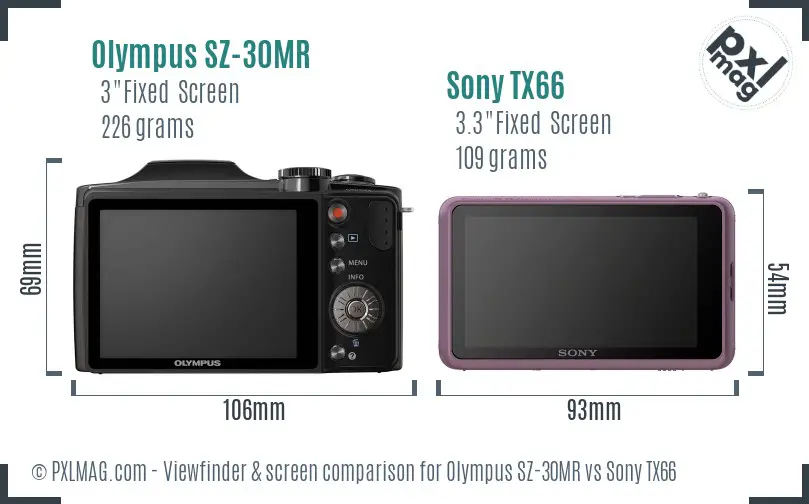 Olympus SZ-30MR vs Sony TX66 Screen and Viewfinder comparison