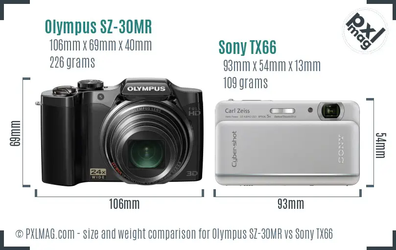 Olympus SZ-30MR vs Sony TX66 size comparison