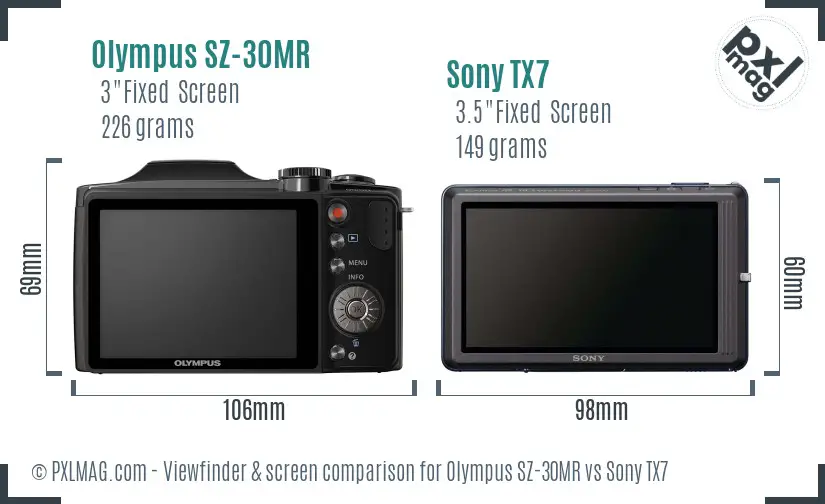 Olympus SZ-30MR vs Sony TX7 Screen and Viewfinder comparison