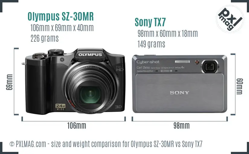 Olympus SZ-30MR vs Sony TX7 size comparison