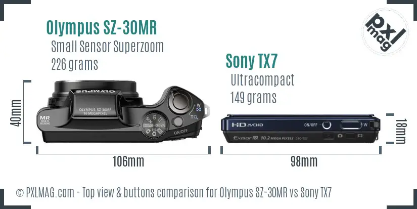 Olympus SZ-30MR vs Sony TX7 top view buttons comparison