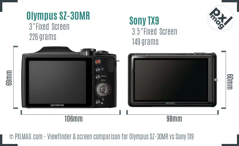 Olympus SZ-30MR vs Sony TX9 Screen and Viewfinder comparison