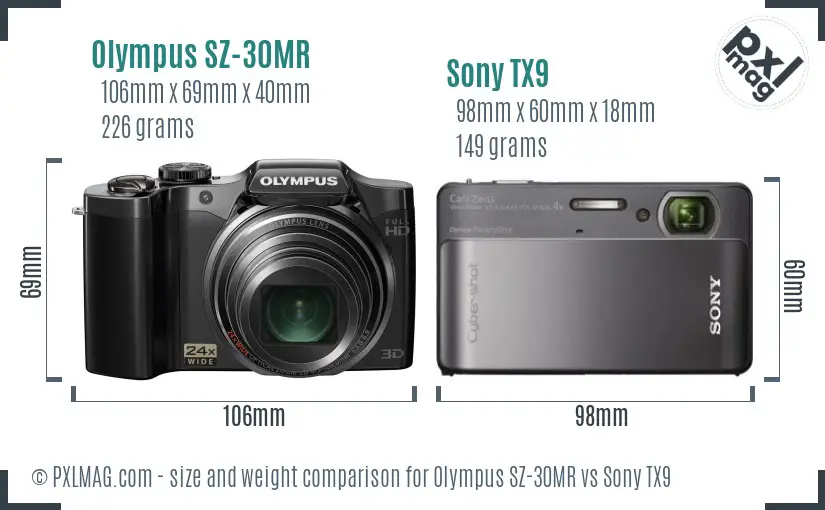 Olympus SZ-30MR vs Sony TX9 size comparison