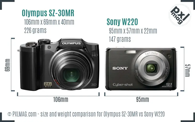 Olympus SZ-30MR vs Sony W220 size comparison