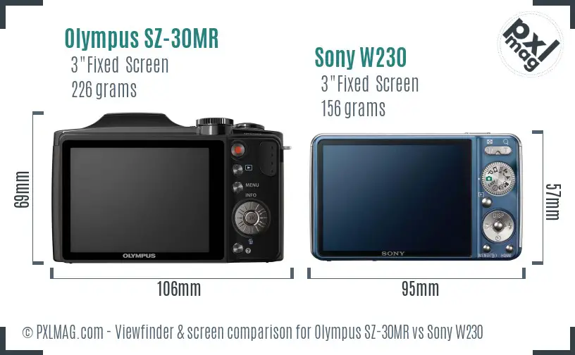 Olympus SZ-30MR vs Sony W230 Screen and Viewfinder comparison