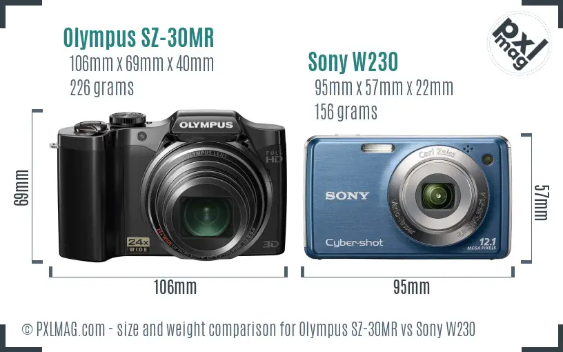 Olympus SZ-30MR vs Sony W230 size comparison