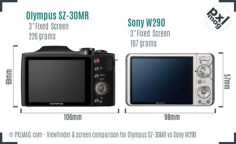 Olympus SZ-30MR vs Sony W290 Screen and Viewfinder comparison