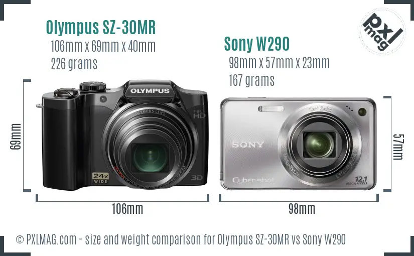 Olympus SZ-30MR vs Sony W290 size comparison