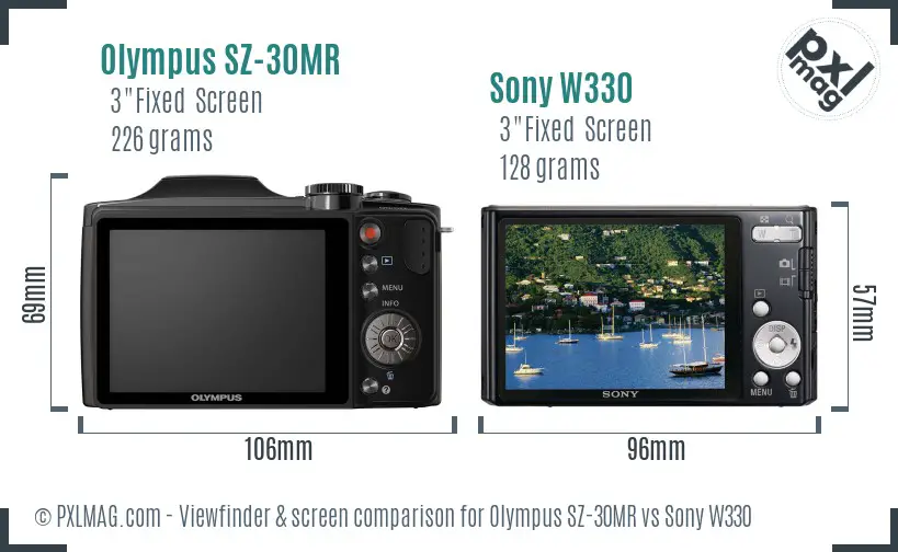 Olympus SZ-30MR vs Sony W330 Screen and Viewfinder comparison