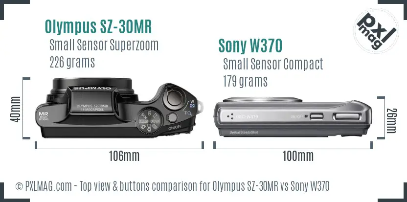 Olympus SZ-30MR vs Sony W370 top view buttons comparison