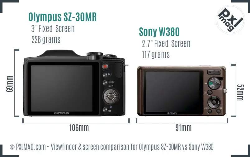 Olympus SZ-30MR vs Sony W380 Screen and Viewfinder comparison