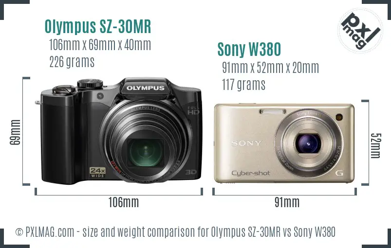 Olympus SZ-30MR vs Sony W380 size comparison