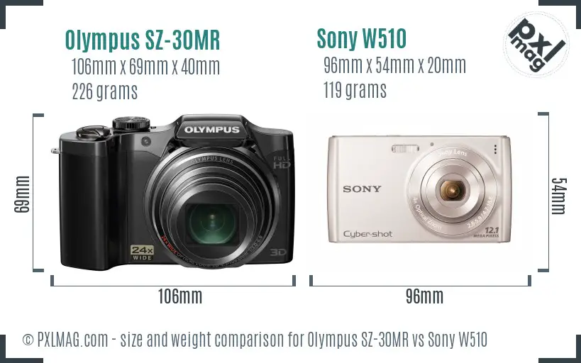 Olympus SZ-30MR vs Sony W510 size comparison