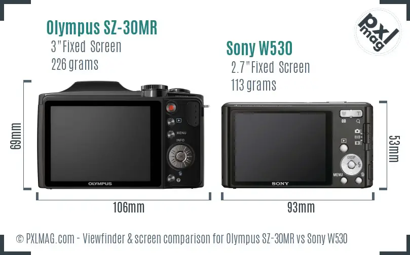 Olympus SZ-30MR vs Sony W530 Screen and Viewfinder comparison