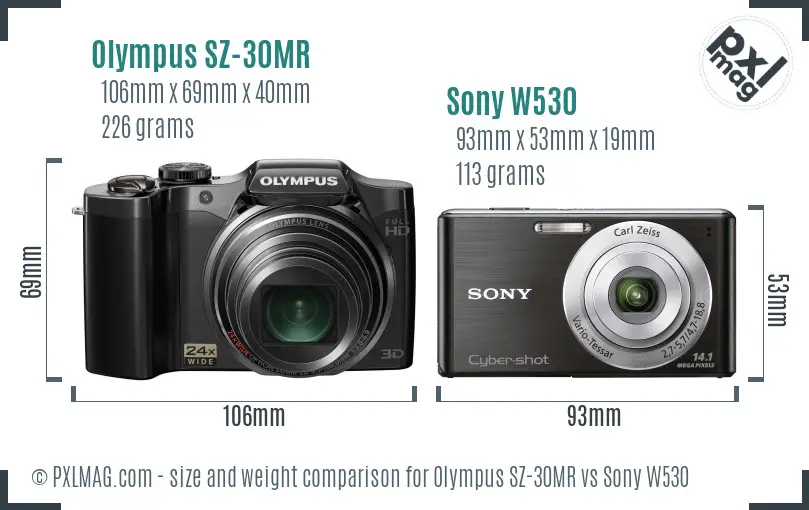 Olympus SZ-30MR vs Sony W530 size comparison