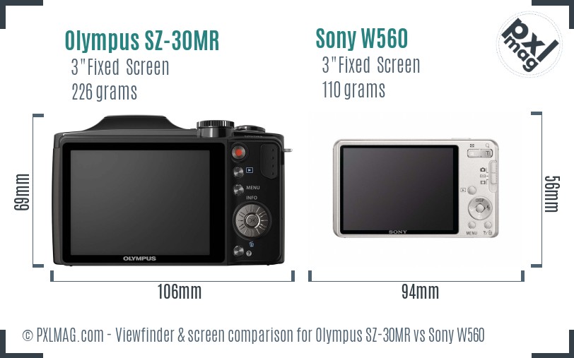 Olympus SZ-30MR vs Sony W560 Screen and Viewfinder comparison