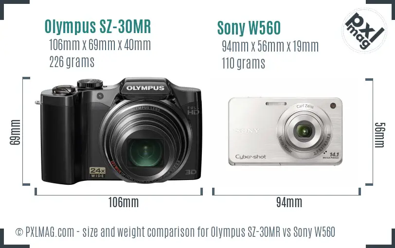 Olympus SZ-30MR vs Sony W560 size comparison