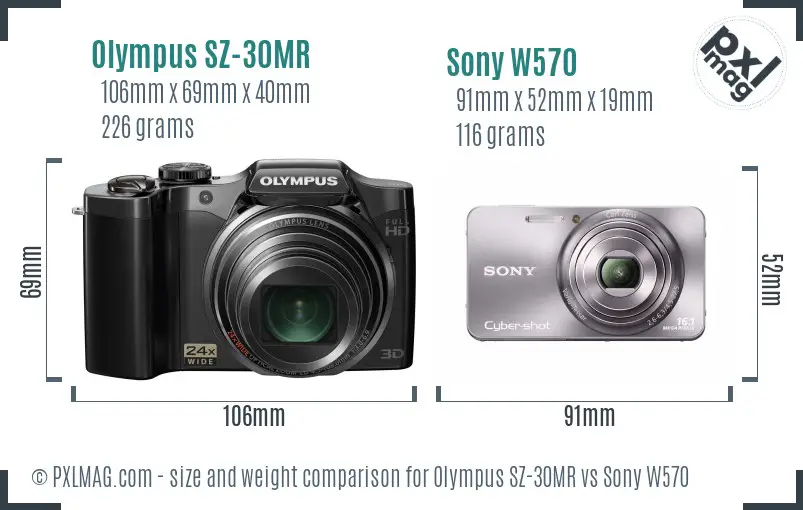 Olympus SZ-30MR vs Sony W570 size comparison