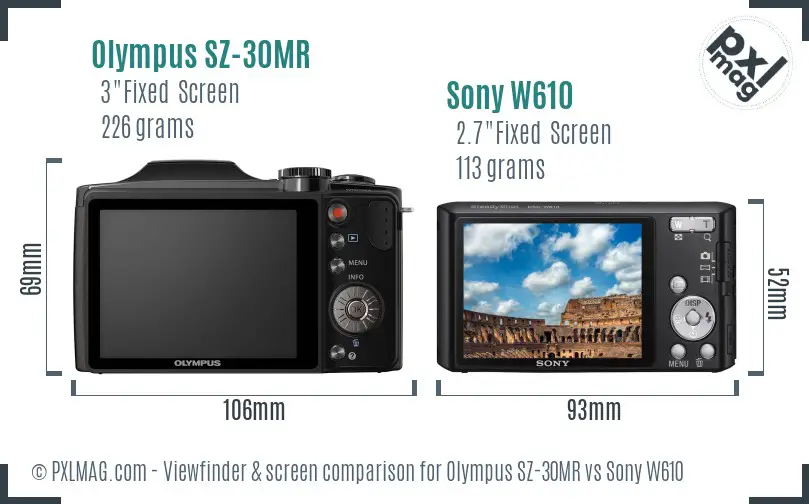Olympus SZ-30MR vs Sony W610 Screen and Viewfinder comparison