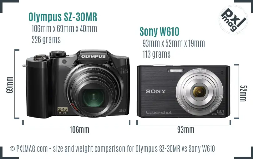 Olympus SZ-30MR vs Sony W610 size comparison