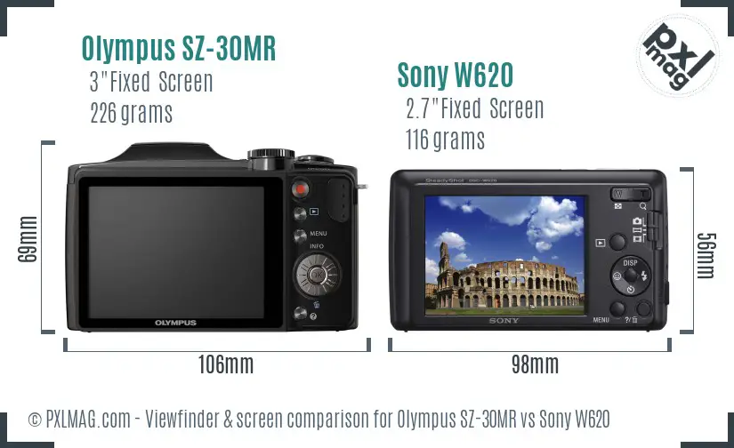 Olympus SZ-30MR vs Sony W620 Screen and Viewfinder comparison