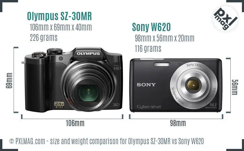 Olympus SZ-30MR vs Sony W620 size comparison