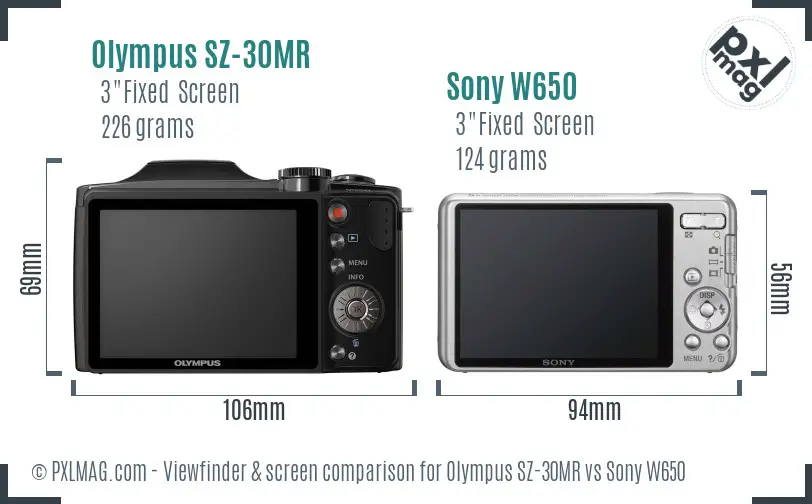 Olympus SZ-30MR vs Sony W650 Screen and Viewfinder comparison