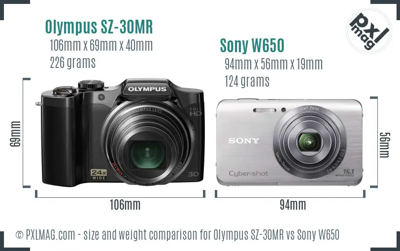 Olympus SZ-30MR vs Sony W650 size comparison