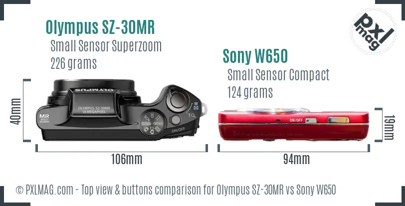 Olympus SZ-30MR vs Sony W650 top view buttons comparison