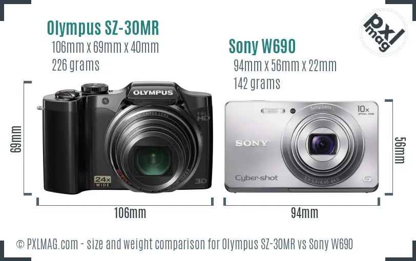 Olympus SZ-30MR vs Sony W690 size comparison