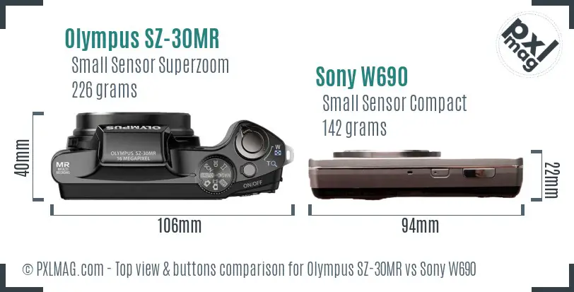 Olympus SZ-30MR vs Sony W690 top view buttons comparison