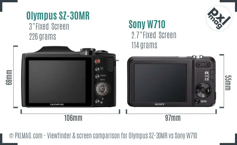 Olympus SZ-30MR vs Sony W710 Screen and Viewfinder comparison