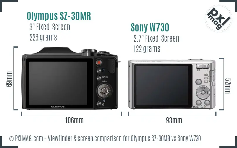 Olympus SZ-30MR vs Sony W730 Screen and Viewfinder comparison