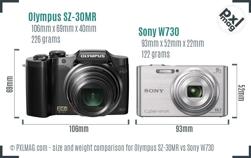 Olympus SZ-30MR vs Sony W730 size comparison
