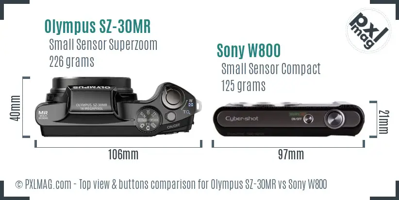 Olympus SZ-30MR vs Sony W800 top view buttons comparison