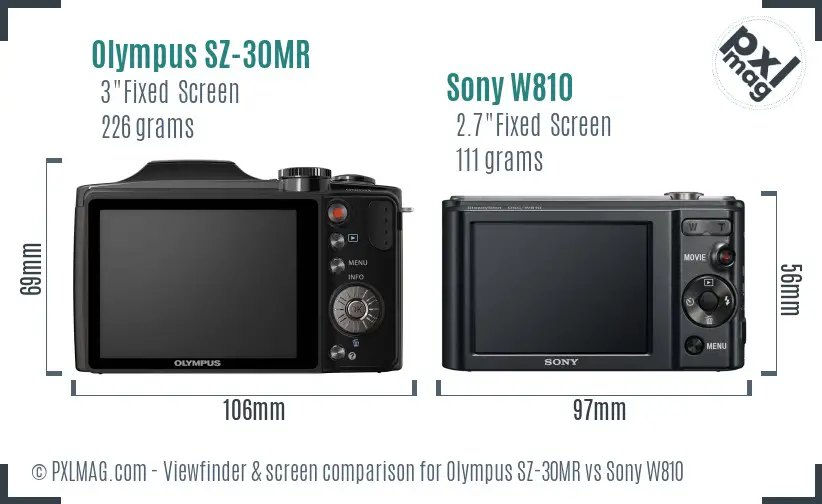 Olympus SZ-30MR vs Sony W810 Screen and Viewfinder comparison