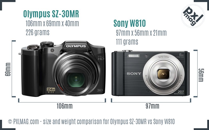 Olympus SZ-30MR vs Sony W810 size comparison