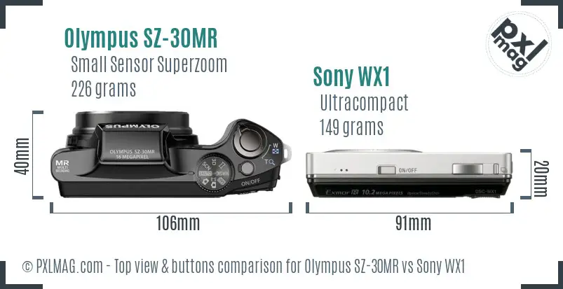 Olympus SZ-30MR vs Sony WX1 top view buttons comparison