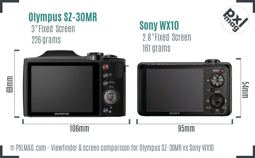 Olympus SZ-30MR vs Sony WX10 Screen and Viewfinder comparison